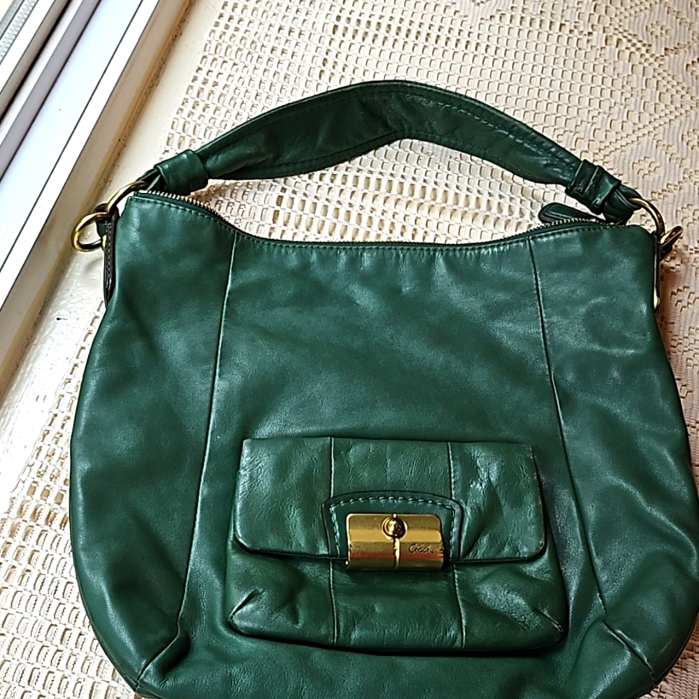 Coach Green, leather tote shoulder bag